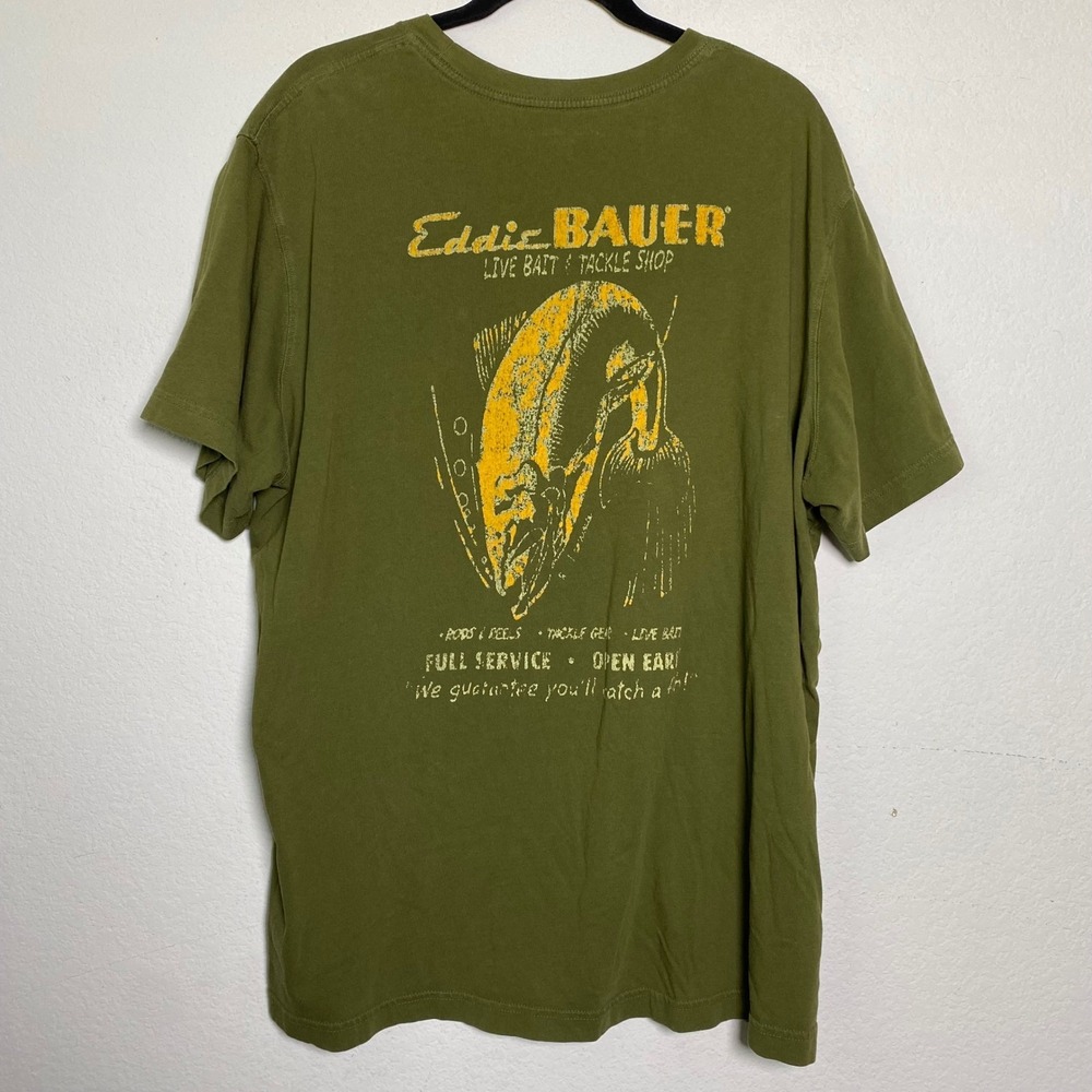Eddie Bauer Graphic T-Shirt XXL Olive Green Mens Gorpcore Fishing Casual Nature